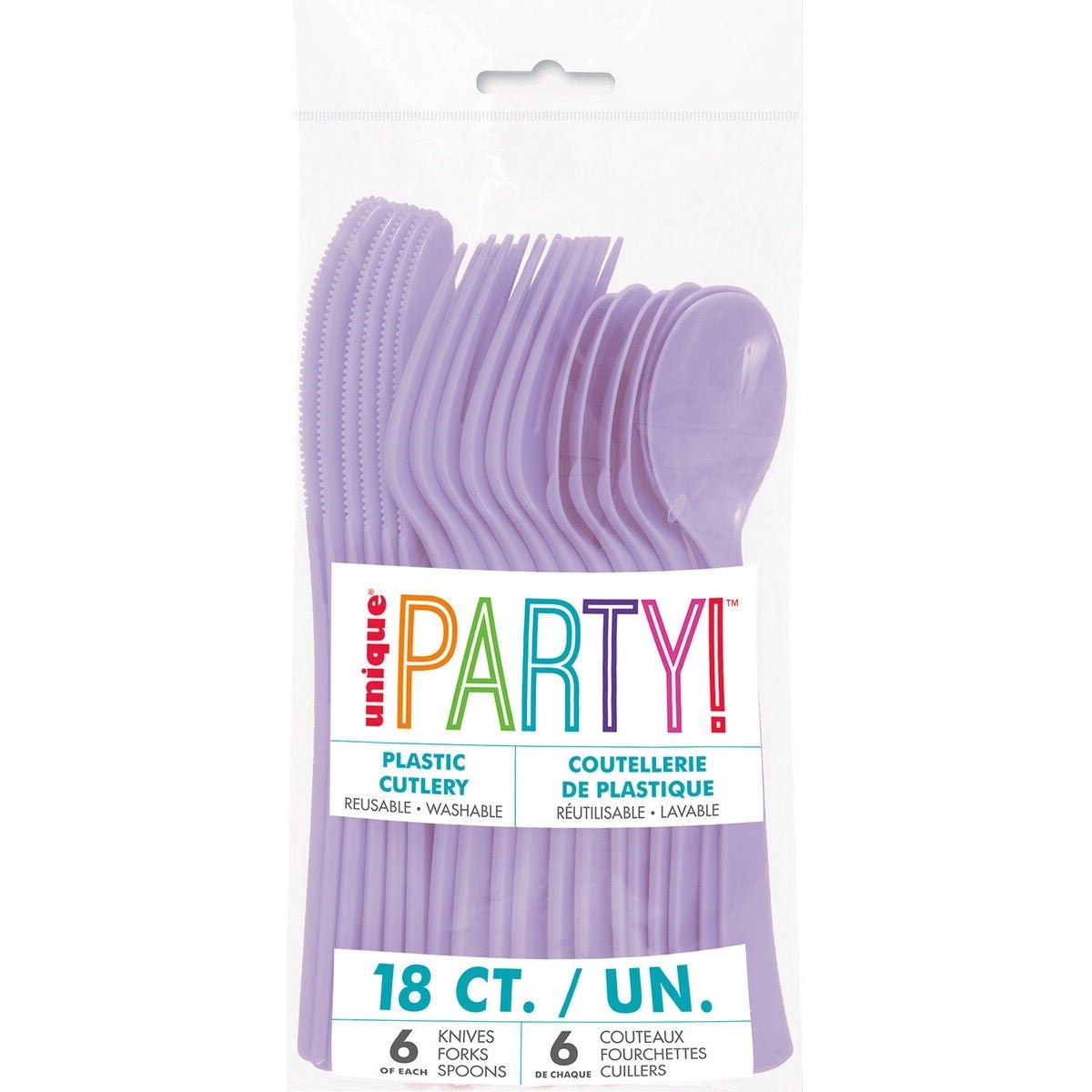 Lavender Solid Colour Plastic Assorted Cutlery 18pk Reusable - NextParty