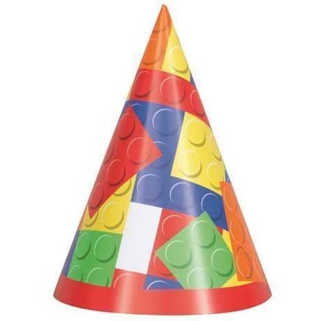 LEGO Style Building Blocks Party Hats 8pk - NextParty