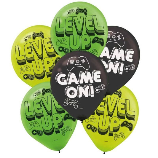 Level Up Video Gaming Party Latex Balloons 30cm (12") 6pk - NextParty