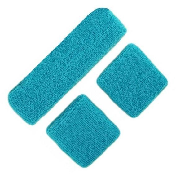 Light Blue 80'S Cotton Wristbands Headband Sweatbands Set - NextParty