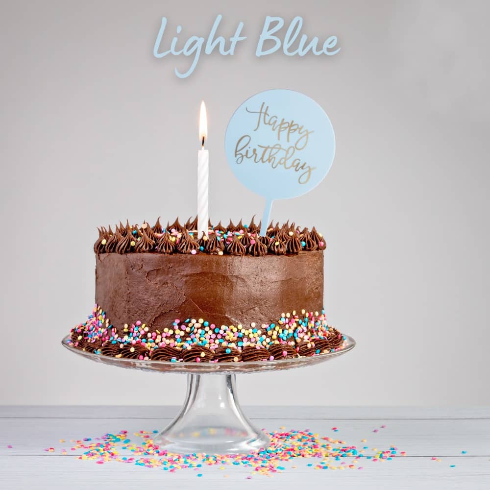 Light Blue & Gold Happy Birthday Round Cake Topper - NextParty