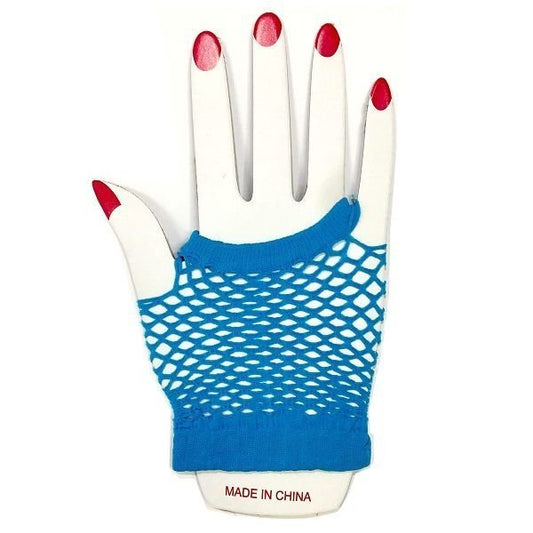 Light Blue Short Fishnet Finger - less Gloves 1980's - NextParty