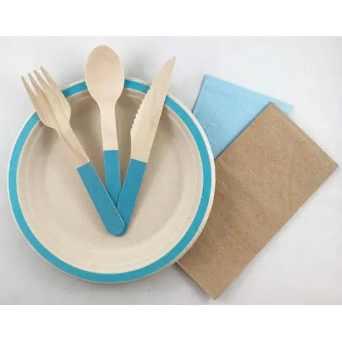 Light Blue Wooden Cutlery Set 30pk Assorted - NextParty