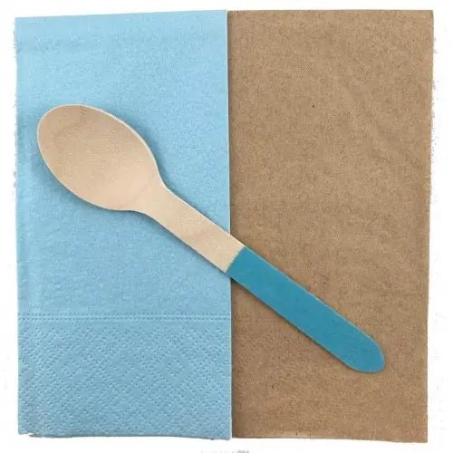 Light Blue Wooden Spoons 155mm 10pk Cutlery Pack - NextParty