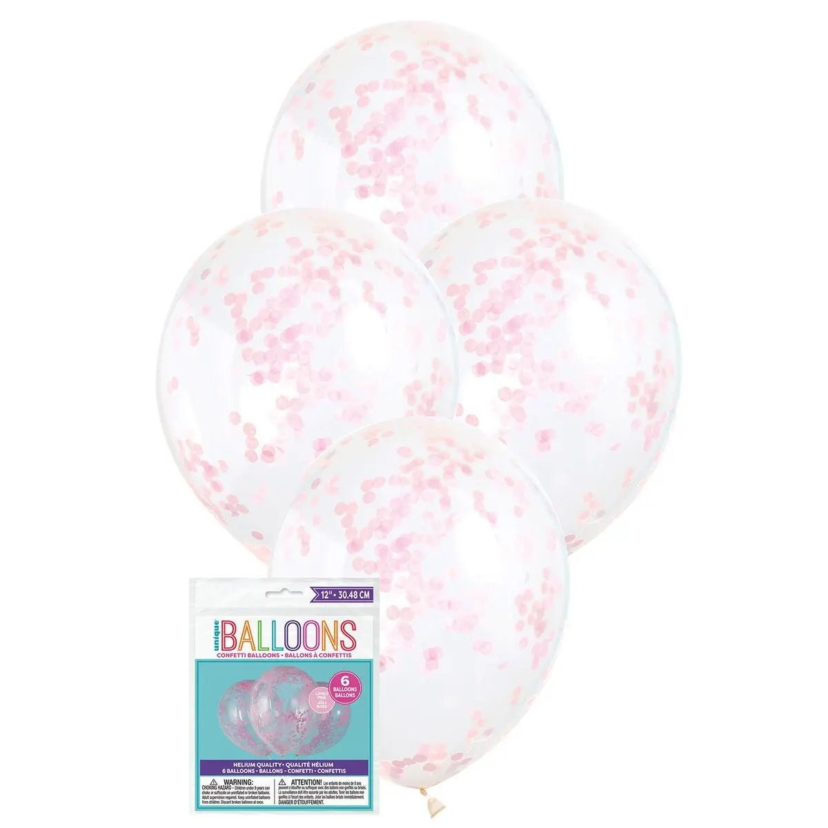 Light Pink Confetti Latex Balloons 30cm (12") 6pk Pre - filled - NextParty