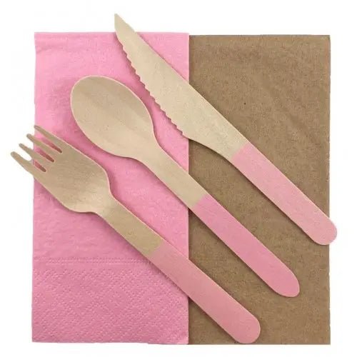 Light Pink Wooden Cutlery Set 30pk Assorted - NextParty