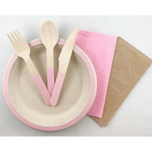 Light Pink Wooden Cutlery Set 30pk Assorted - NextParty