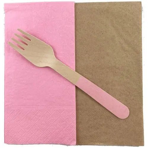 Light Pink Wooden Forks 155mm 10pk Cutlery Pack - NextParty