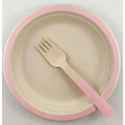 Light Pink Wooden Forks 155mm 10pk Cutlery Pack - NextParty