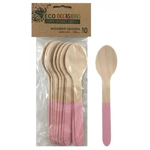 Light Pink Wooden Spoons 155mm 10pk Cutlery Pack - NextParty