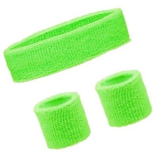 Lime Green 80'S Cotton Wristbands Headband Sweatbands Set - NextParty