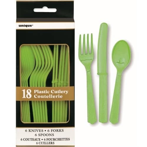 Lime Green Solid Colour Plastic Assorted Cutlery 18pk Reusable - NextParty