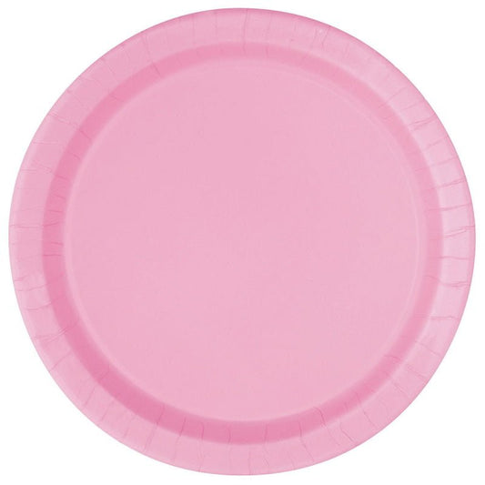 Lovely Pink Large Round Paper Plates 23cm (9") 8pk Solid Colour - NextParty