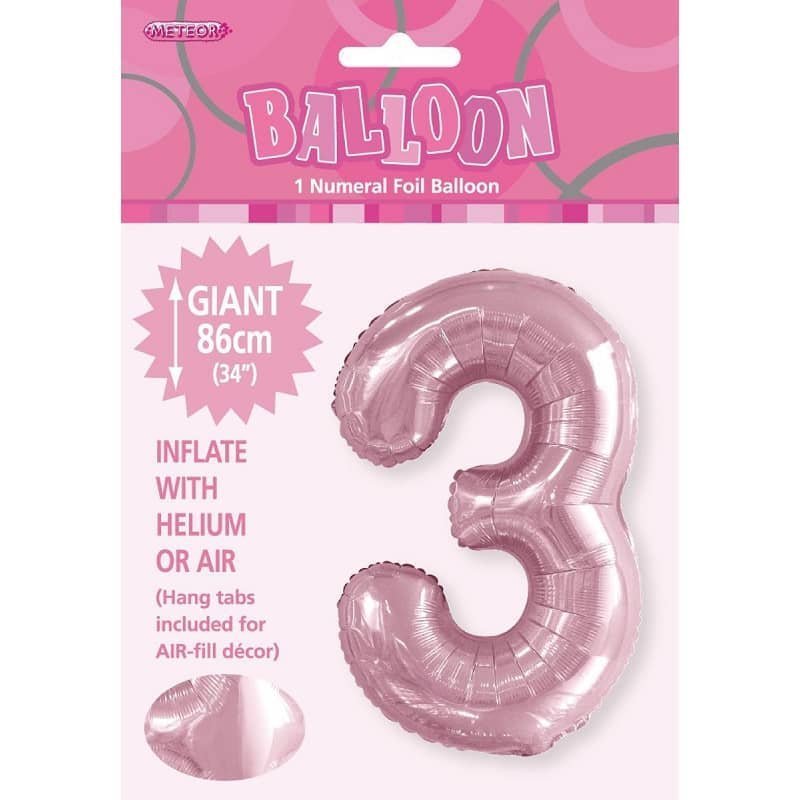 Lovely Pink Number "3" Giant Numeral Foil Balloon 86CM (34") - NextParty