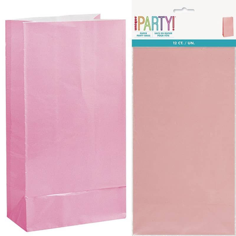 Lovely Pink Paper Party Bags 12pk 26cm x 13cm - NextParty