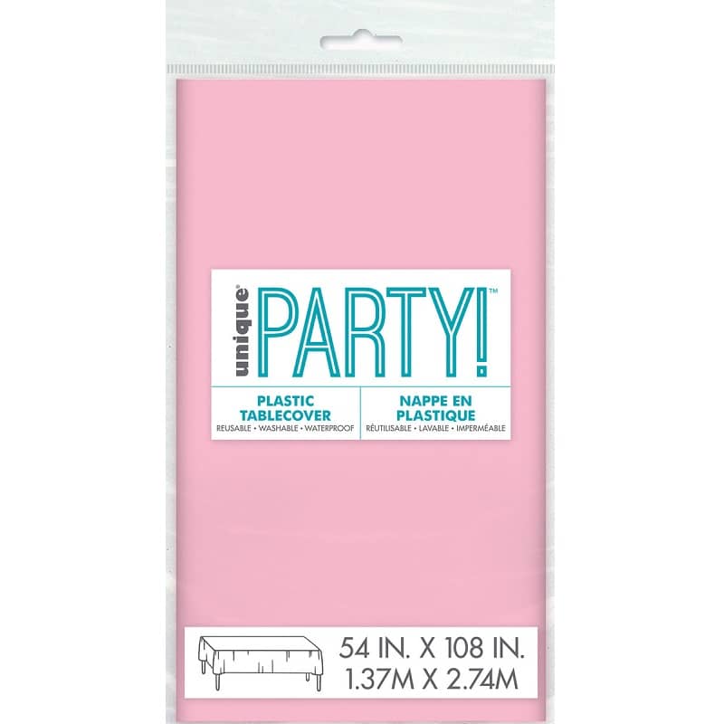 Lovely Pink Rectangle Solid Colour Plastic Table Cover 137cm x 274cm - NextParty