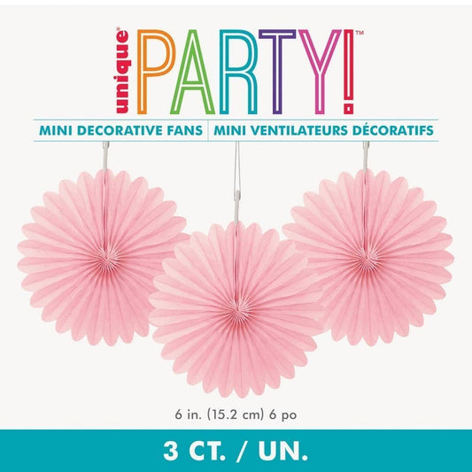 Lovely Pink Small Paper Decorative Fans 15cm (6") 3pk - NextParty