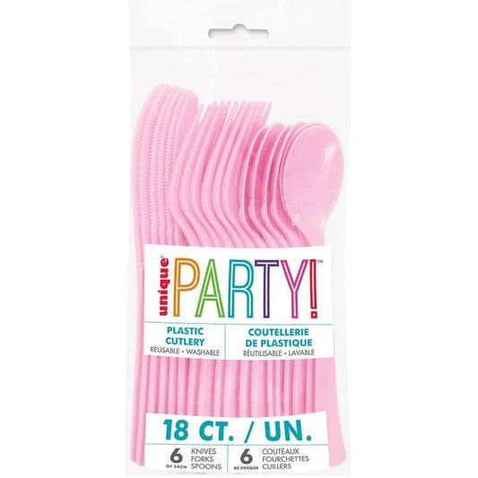 Lovely Pink Solid Colour Plastic Assorted Cutlery 18pk Reusable - NextParty