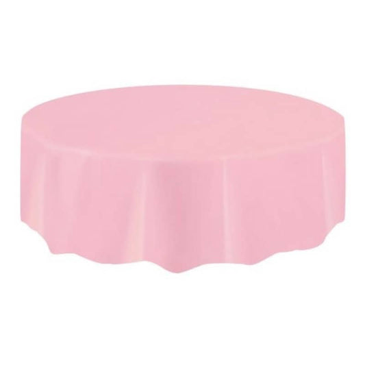 Lovely Pink Solid Colour Round Plastic Table Cover 213cm (84") - NextParty