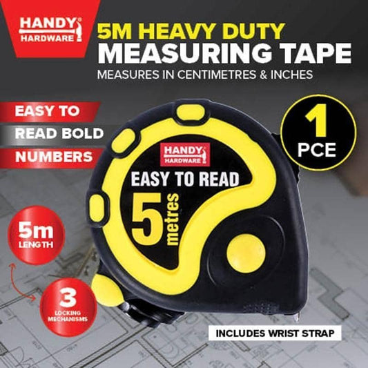 Measuring Tape 5M Heavy Duty Centimetres Inches - NextParty