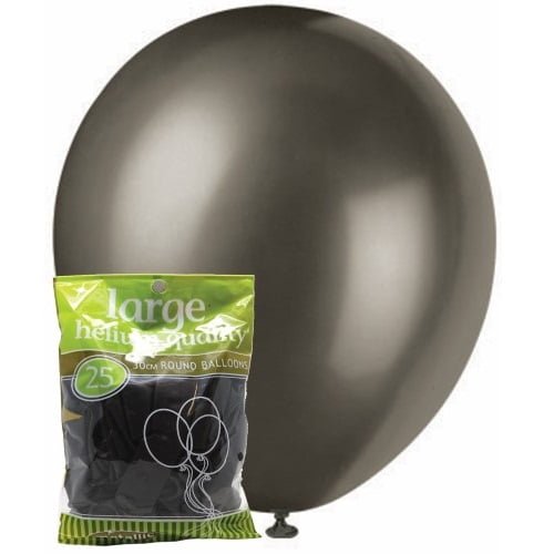 Metallic Black Solid Colour Latex Balloons 30cm (12") 25pk - NextParty