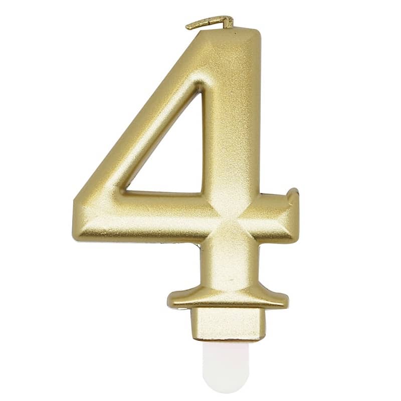 Metallic Gold Numeral Candle "4" With Holder - NextParty