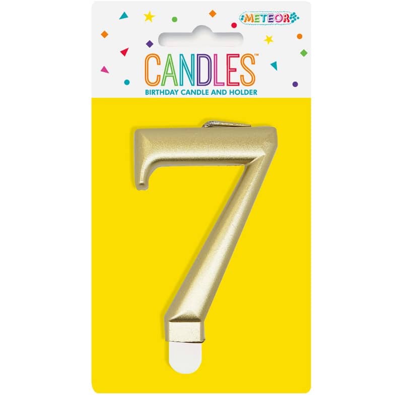 Metallic Gold Numeral Candle "7" With Holder - NextParty