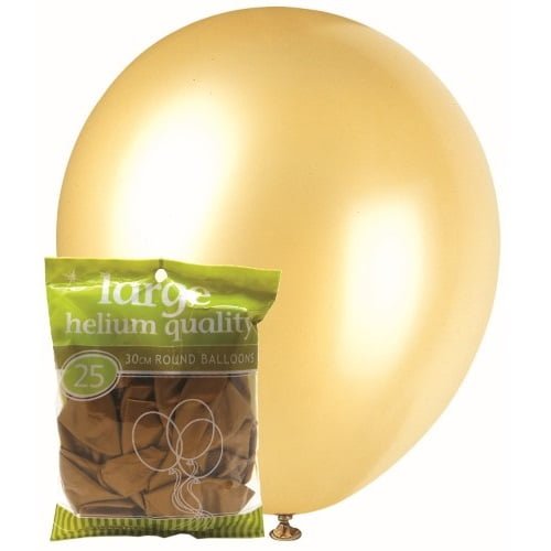 Metallic Gold Solid Colour Latex Balloons 30cm (12") 25pk - NextParty