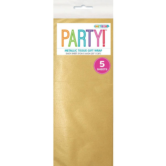 Metallic Gold Tissue Paper (5 Sheets) Gift Wrap - NextParty