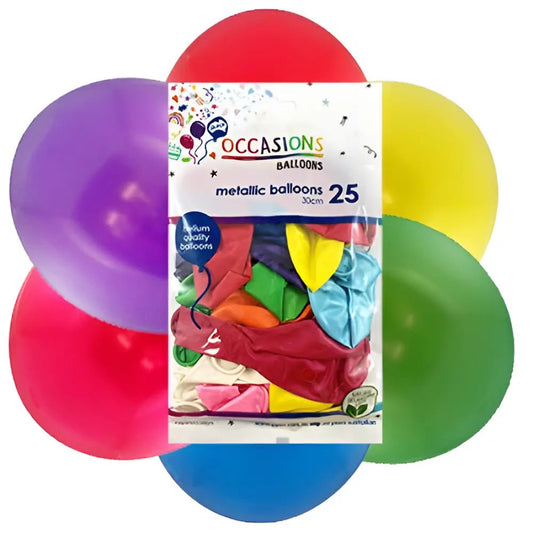 Metallic Multi - colour Latex Balloons 30cm (12") 25pk - NextParty