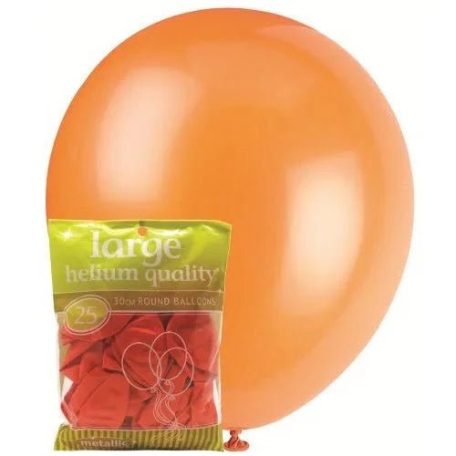 Metallic Orange Solid Colour Latex Balloons 30cm (12") 25pk - NextParty