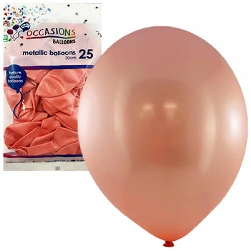 Metallic Rose Gold Latex Balloons 30cm (12") 25pk - NextParty