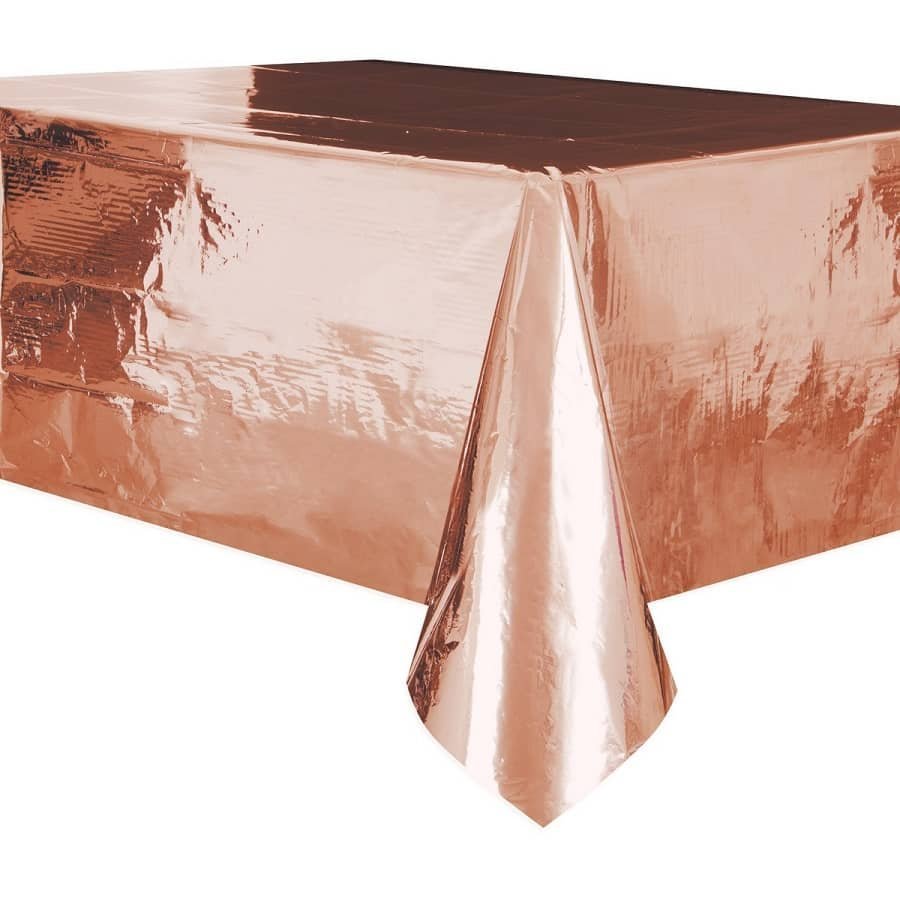 Metallic Rose Gold Solid Colour Plastic Table Cover Tablecloth - NextParty