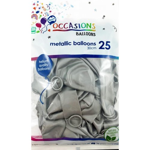 Metallic Silver Latex Balloons 30cm (12") 25pk - NextParty