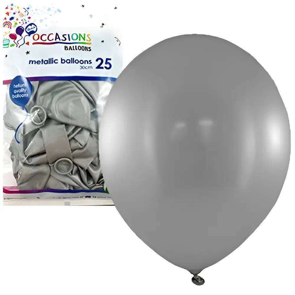 Metallic Silver Latex Balloons 30cm (12") 25pk - NextParty