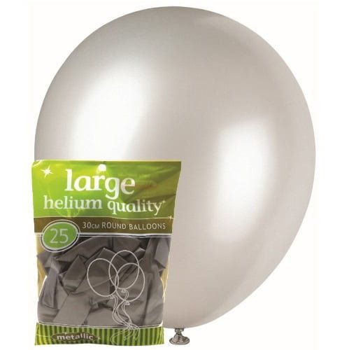 Metallic Silver Solid Colour Latex Balloons 30cm (12") 25pk - NextParty