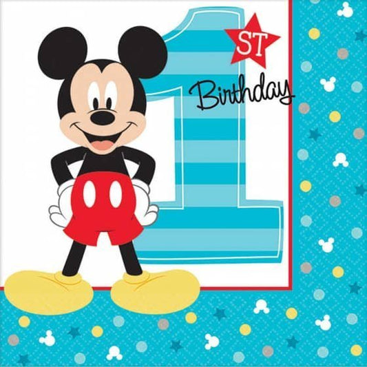 Mickey Mouse 1st Birthday Beverage Napkins 16pk Serviettes - NextParty