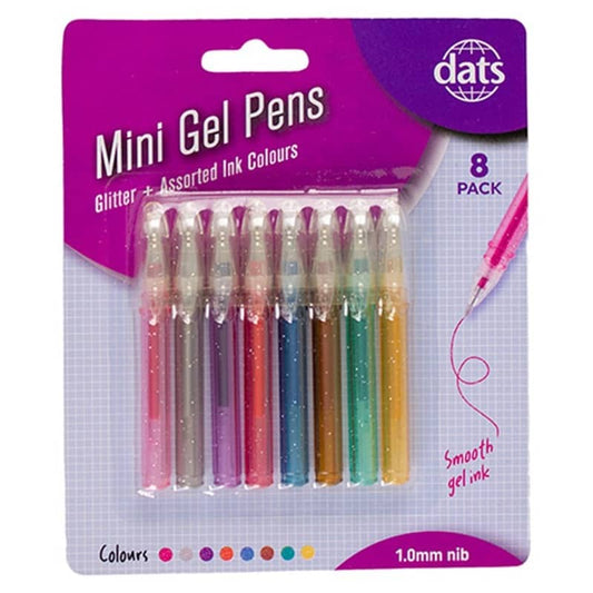 Mini Glitter Gel Pens 8pk Mixed Ink Colours - NextParty