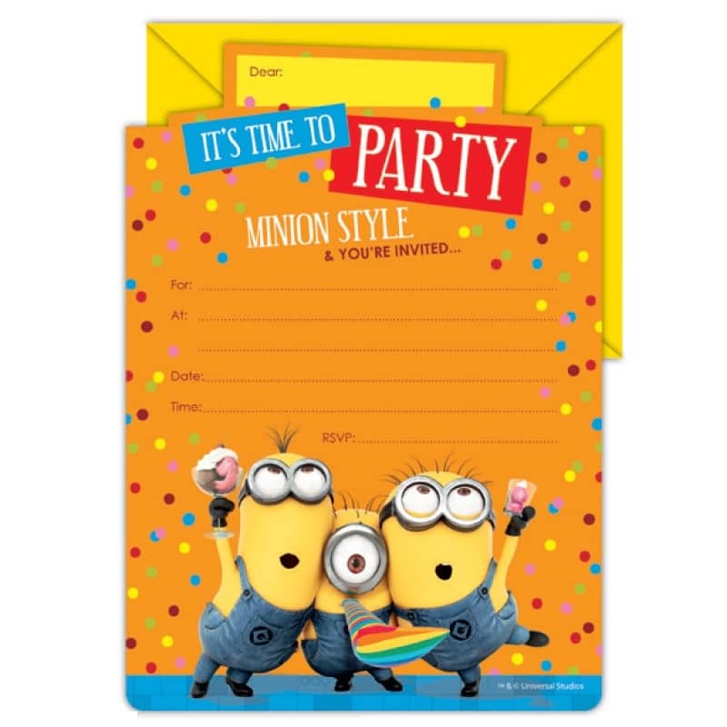 Minions Party Invitations 16pk With Yellow Envelopes - NextParty