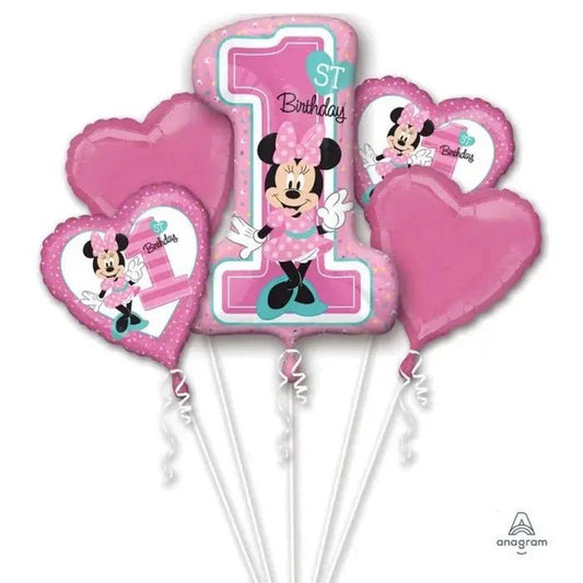 Minnie Mouse 1st Birthday Foil Balloon Bouquet 5pk - NextParty