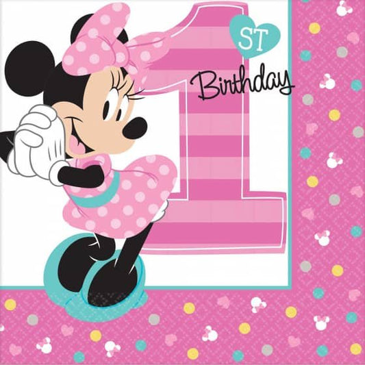 Minnie Mouse Fun To Be One 1st Birthday Beverage Napkins 16pk - NextParty