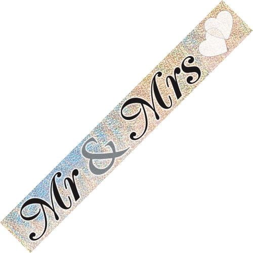 Mr & Mrs Prismatic Foil Banner 3.6M Wedding Engagement - NextParty