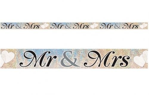 Mr & Mrs Prismatic Foil Banner 3.6M Wedding Engagement - NextParty