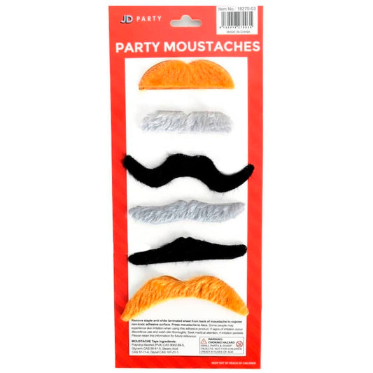 Multi - Colour Fake Moustaches Set 6pk Self - Adhesive - NextParty