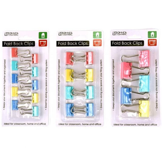 Multi - coloured Fold Back Clips 23pcs (3 Assorted Sizes) - NextParty