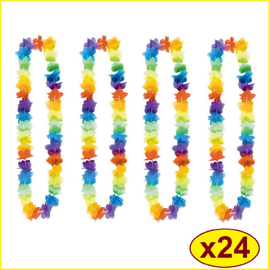 Multi - coloured Hawaiian Rainbow Flower Leis 24pk - NextParty