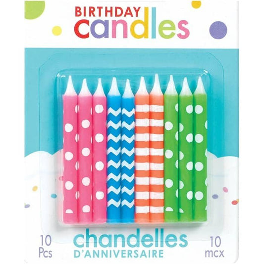 Neon Assorted Birthday Candles 10pk - NextParty