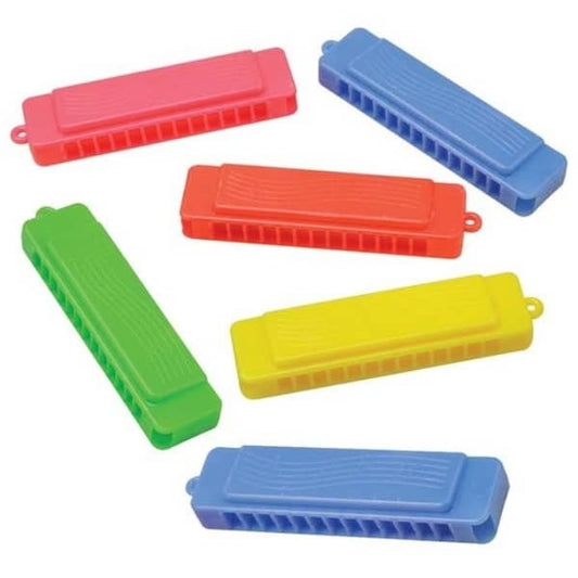 Neon Coloured Harmonica Shape Whistles 6pk Party Favours - NextParty