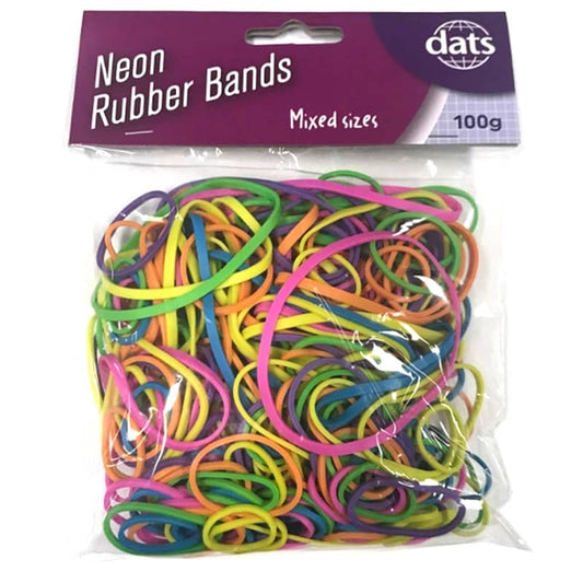 Neon Coloured Rubber Bands 100g Mixed Sizes - NextParty