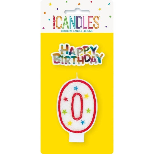 Numeral Candle "0" With Happy Birthday Cake Topper - NextParty